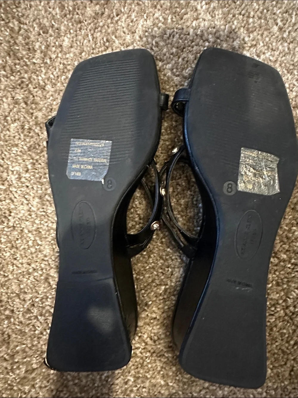 Anne Klein Black Crystal-Stud Strappy Heeled Sandals